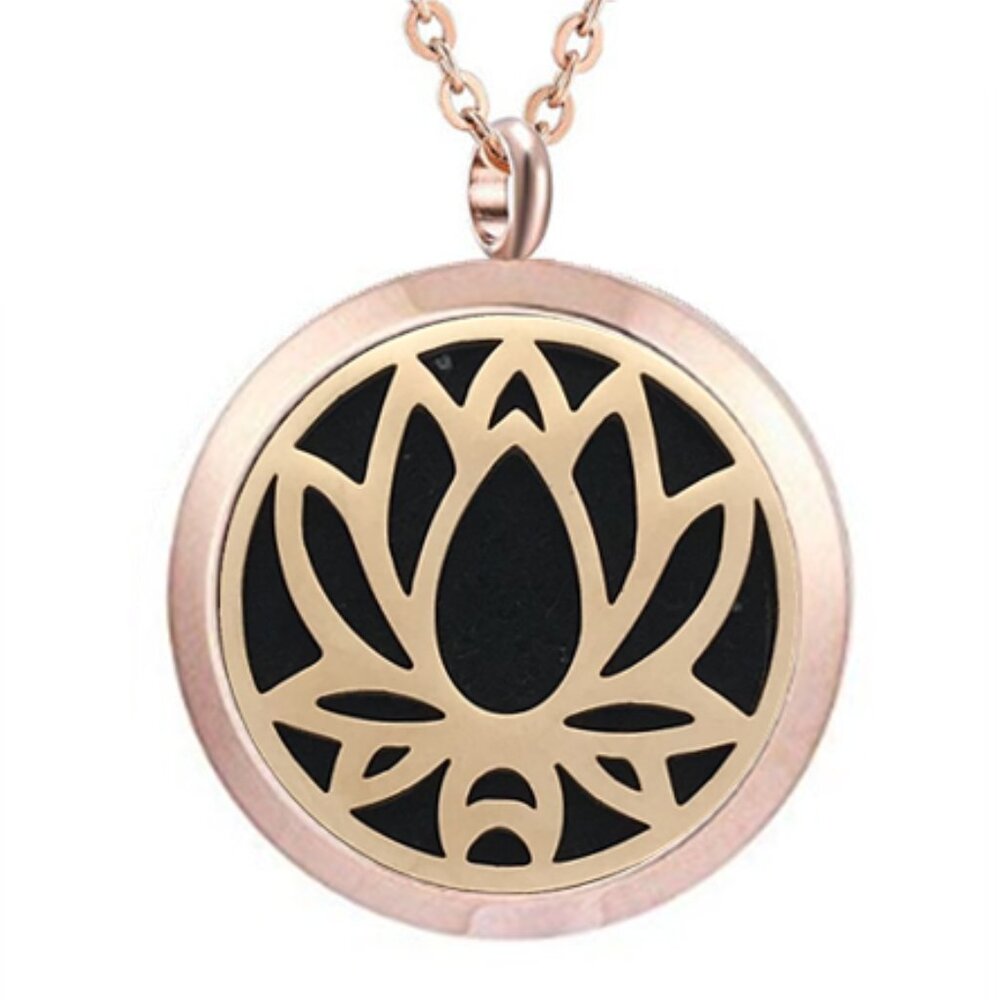Rose Gold Lotus  (open) Hypoallergenic Stainless Steel Essential Oil Necklace